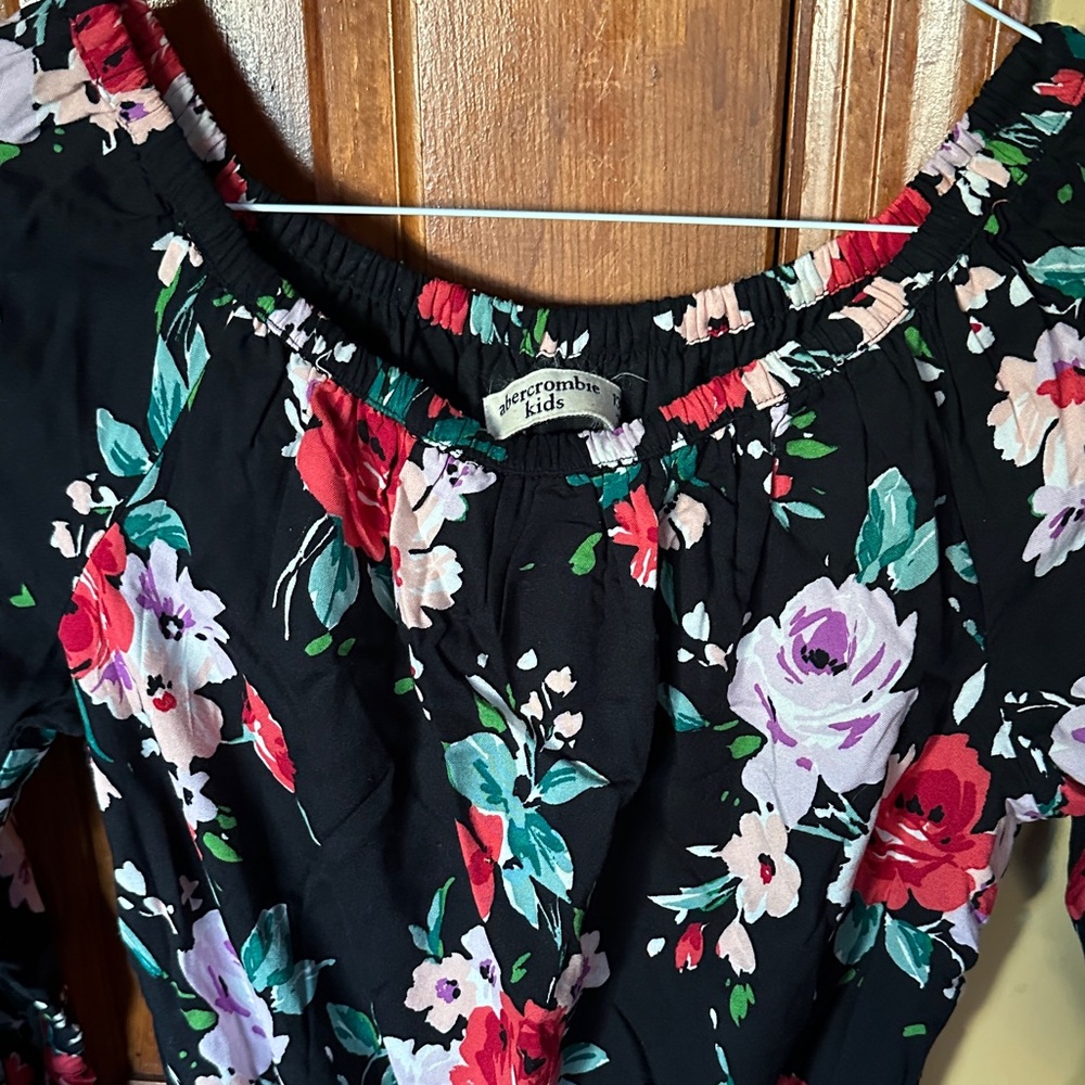 Abercrombie Kids Black Floral Long Sleeve Dress kids size 13/14